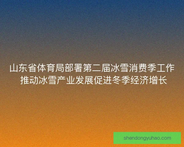 山东省体育局部署第二届冰雪消费季工作 推动冰雪产业发展促进冬季经济增长